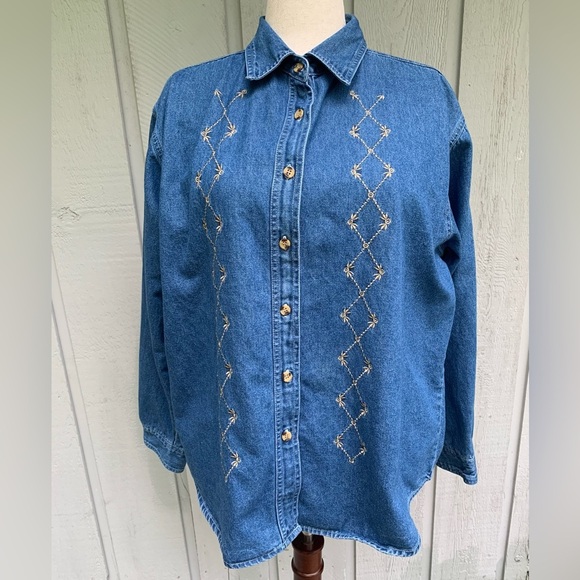 Vintage Proudly Plus 80’s/90’s Embroidered Jean Shirt Sz 2X - Picture 1 of 11